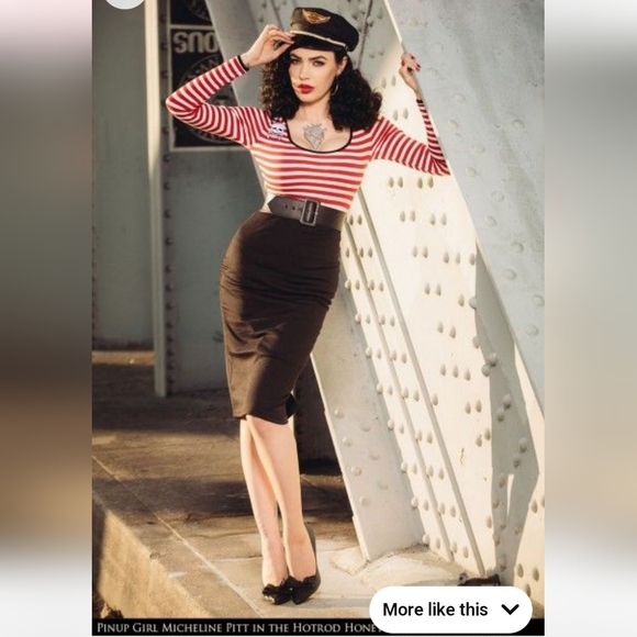 Deadly Dames Red & White Striped Hot Rod Honey Wiggle Dress, Size 2x GUC - Picture 1 of 11